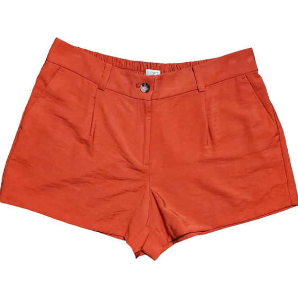 Loft Women Rusty Orange Chino Travel Casual Short Elastic Waistband Size Large - Picture 1 of 9